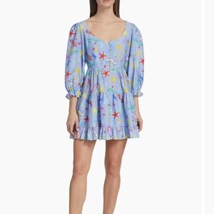NWT RIXO Ambretta Nautical-Print Long Sleeve Mini dress SIZE S